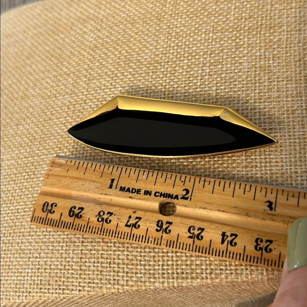 MONET abstract brooch sleek black enamel and goldtone art deco modernist vibe - Picture 5 of 7